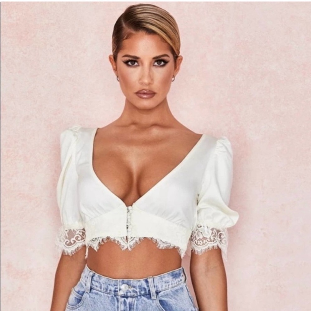 HOUSE OF CB 'Leona' Ivory Satin and Lace Blouse